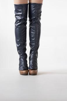 Over-the-knee Fake leather gaiters Blue | Size S via Pepavana