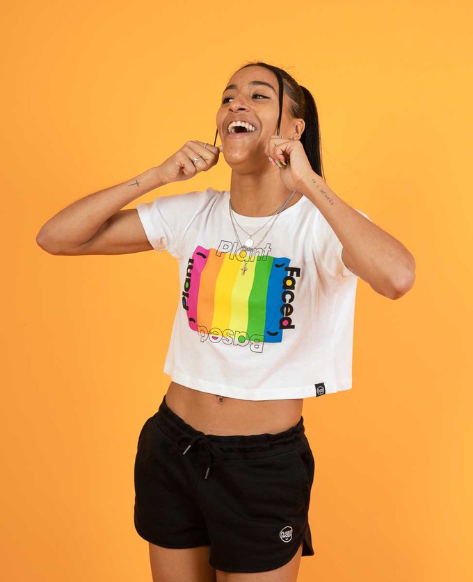 Plant Based Rainbow - White Crop Top from Plant Faced Clothing