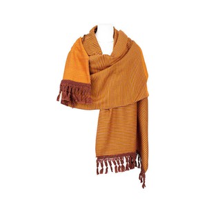 Shawl Brown Yellow - Oversized - Sustainable and Fairtrade from Quetzal Artisan