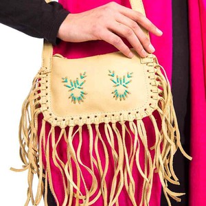 Fringed Shoulder Bag Beige - Mooshide - Traditional Native Bag from Quetzal Artisan