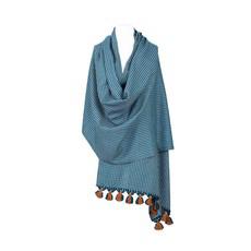 Shawl Blue with Pom poms - Oversized - Stylish and Fairtrade via Quetzal Artisan