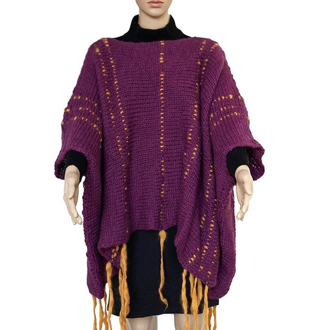 Poncho Plum Purple - Fringed Womens Poncho Stylish and Warm from Quetzal Artisan