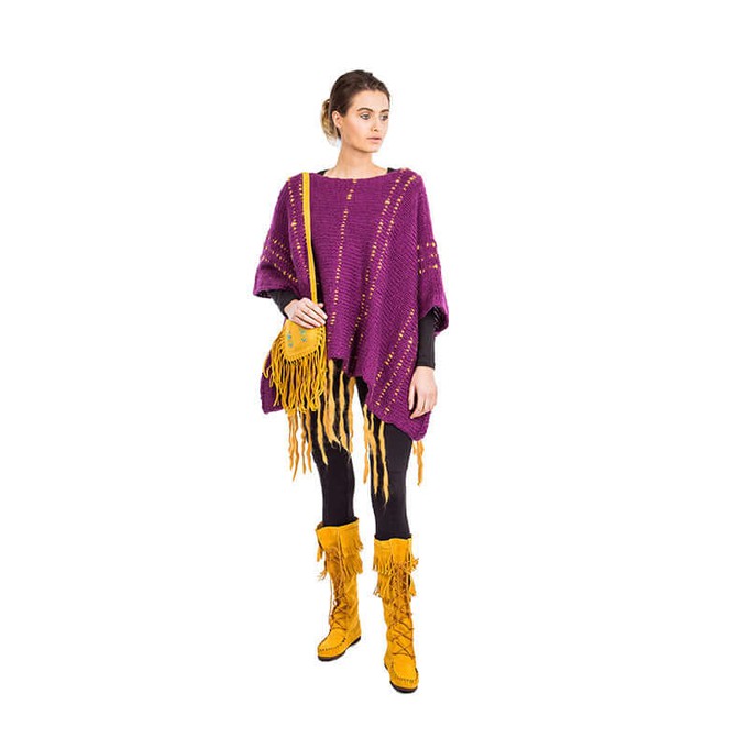 Poncho Plum Purple - Fringed Womens Poncho Stylish and Warm from Quetzal Artisan