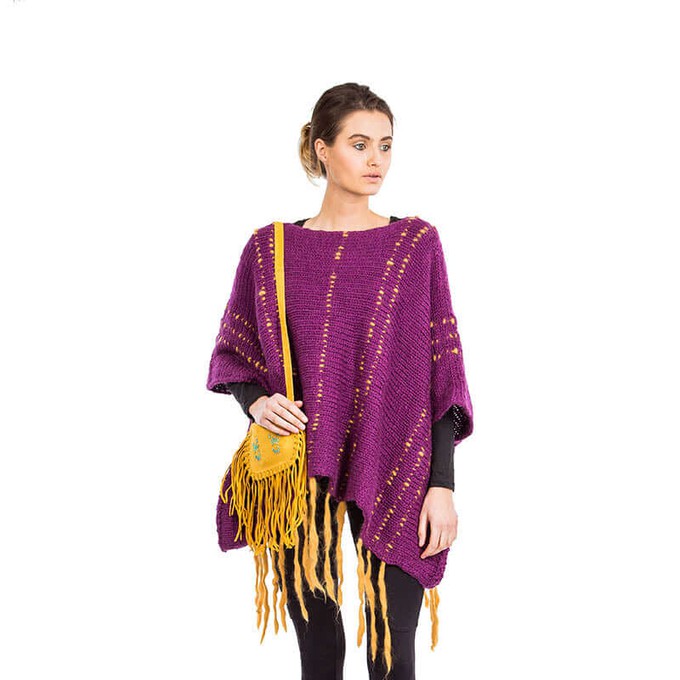 Poncho Plum Purple - Fringed Womens Poncho Stylish and Warm from Quetzal Artisan