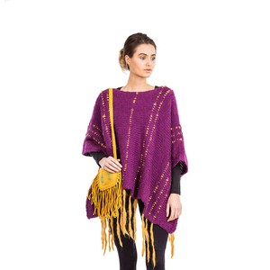Poncho Plum Purple - Fringed Womens Poncho Stylish and Warm from Quetzal Artisan
