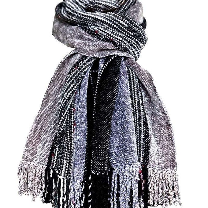 Scarf Black Grey - Organic Bamboo - Beautiful and Fairtrade from Quetzal Artisan Scarf Black Grey - Organic Bamboo - Beautiful and Fairtrade from Quetzal Artisan