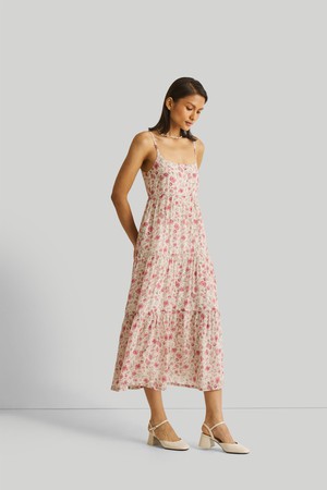 Strappy Tiered Maxi Dress in Pink Florals from Reistor
