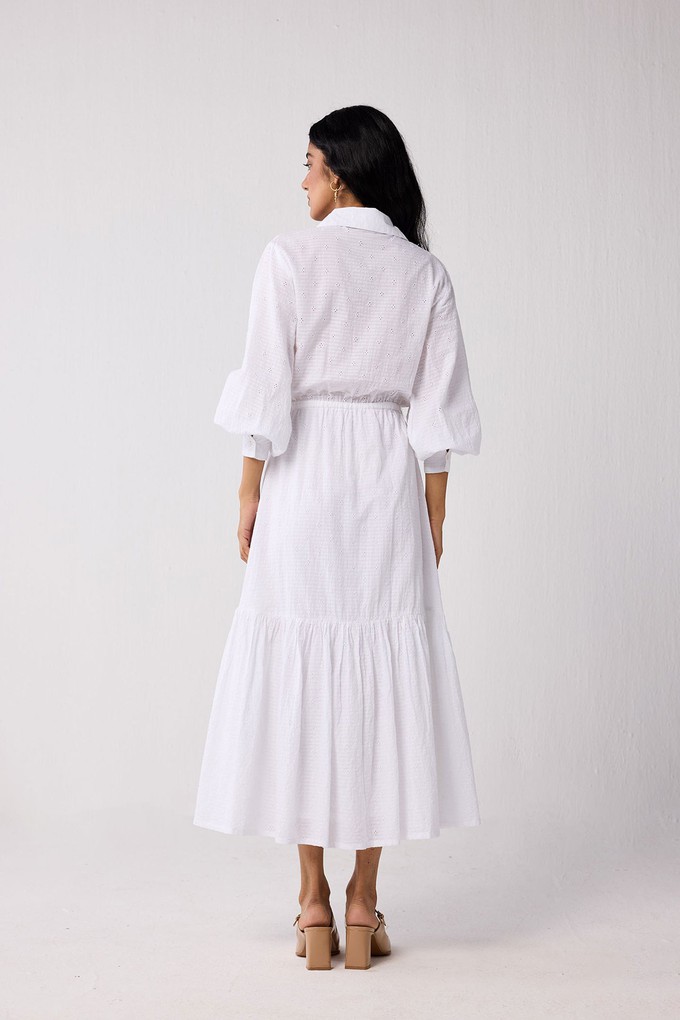 Embroidered Flowy Maxi Tiered Dress in White from Reistor