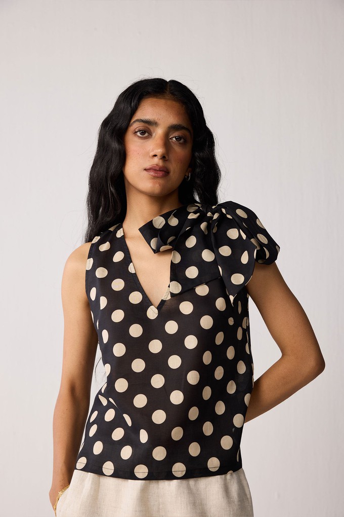 Regular V-Neck Polka Dot Top with Bow Detail from Reistor