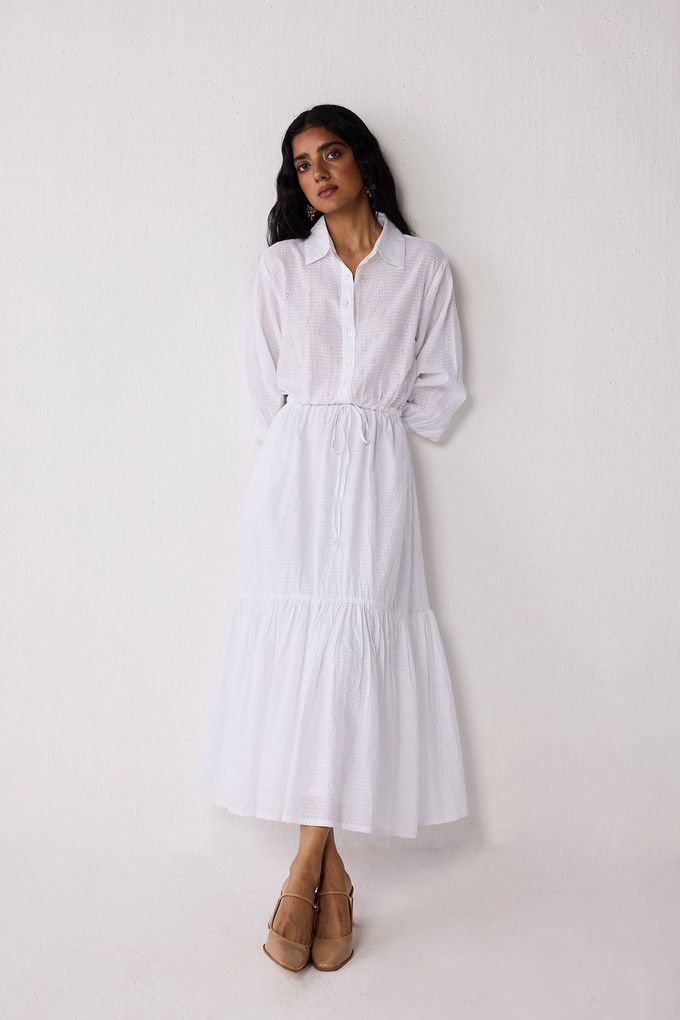 Embroidered Flowy Maxi Tiered Dress in White from Reistor