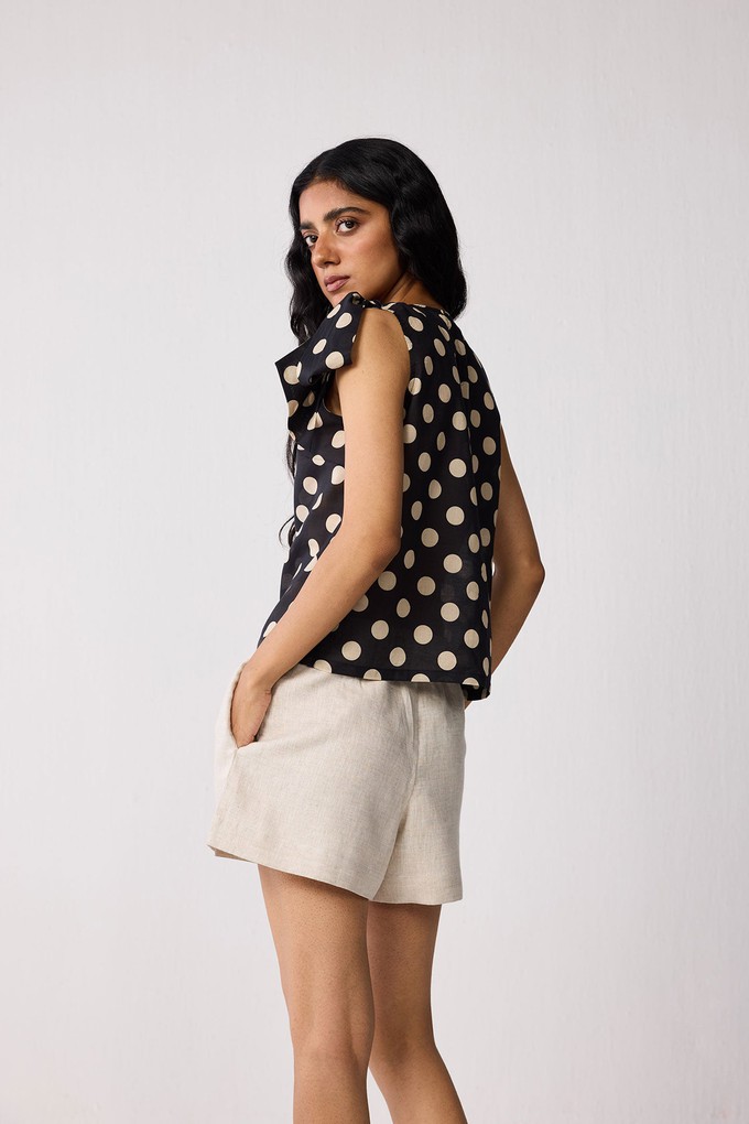 Regular V-Neck Polka Dot Top with Bow Detail from Reistor