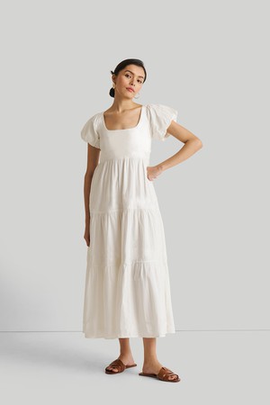 Puff Sleeve Tiered Dress in White from Reistor