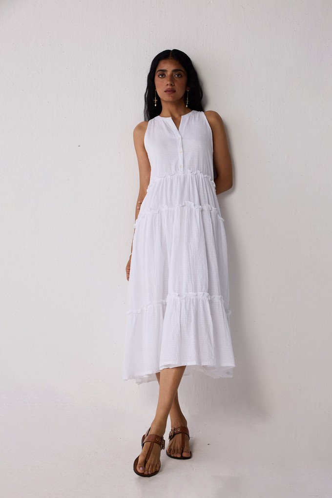 Embroidered Sleeveless Maxi Dress in White from Reistor