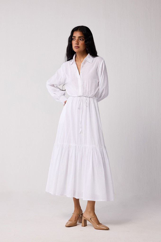 Embroidered Flowy Maxi Tiered Dress in White from Reistor