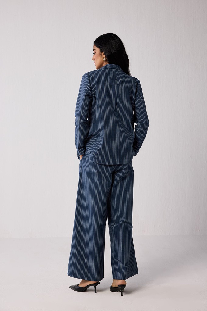 Wide-leg Drawstring Pants with Navy and White Stripes in Blue from Reistor