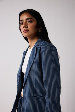 Weekday Blazer and Wide-leg Drawstring Pants Set in Blue Stripes from Reistor