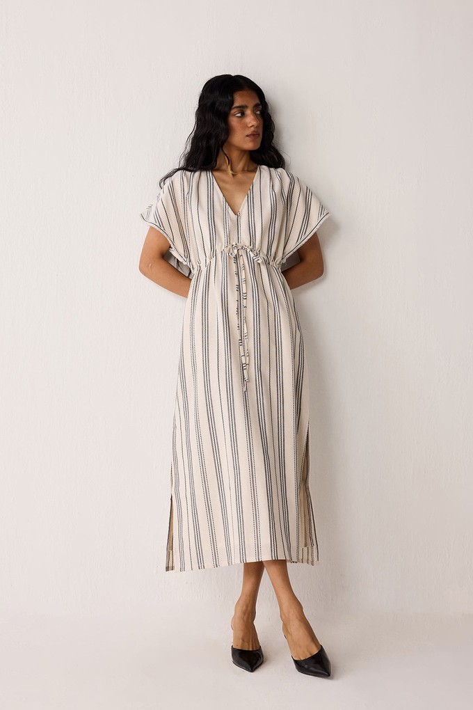Maxi Gathered Dress with Side Slits in Stripes from Reistor