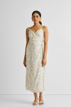Strappy Wrap Dress in Blue Florals from Reistor