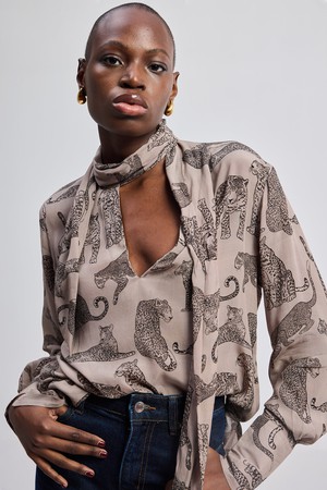 Relaxed-Fit Top with Front-tie in Animal Print from Reistor