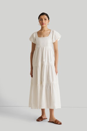 Puff Sleeve Tiered Dress in White from Reistor