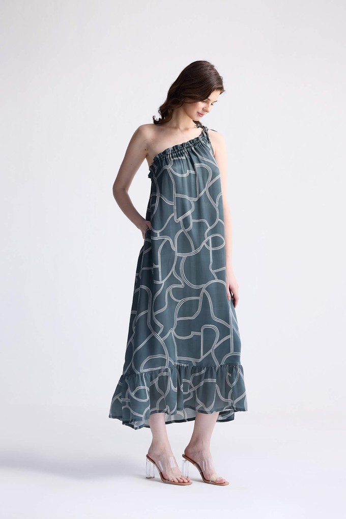 One Shoulder Maxi Dress in Abstract Stripes from Reistor