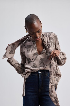 Relaxed-Fit Top with Front-tie in Animal Print from Reistor