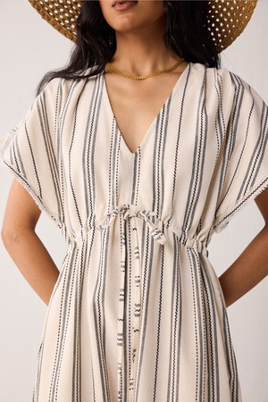 Maxi Gathered Dress with Side Slits in Stripes from Reistor
