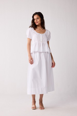 Embroidered Peplum Top with Puff Sleeves in White from Reistor