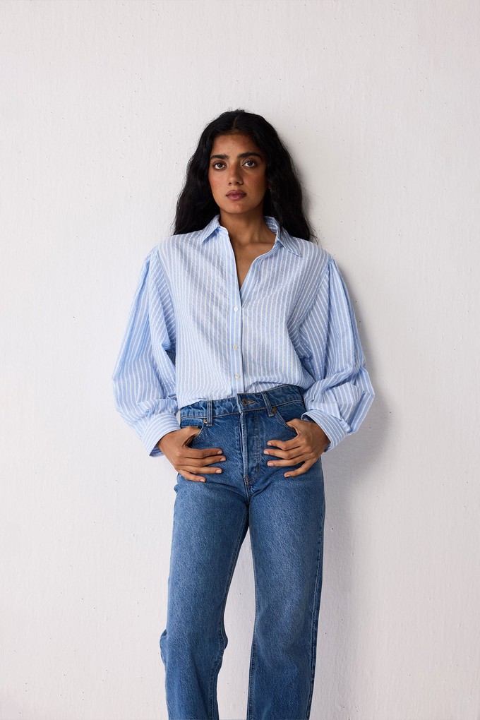 Striped Shirt with Long Balloon Sleeves in Blue from Reistor