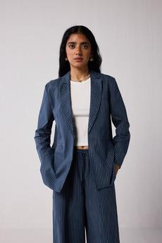 The Weekday Blazer in Blue Stripes via Reistor