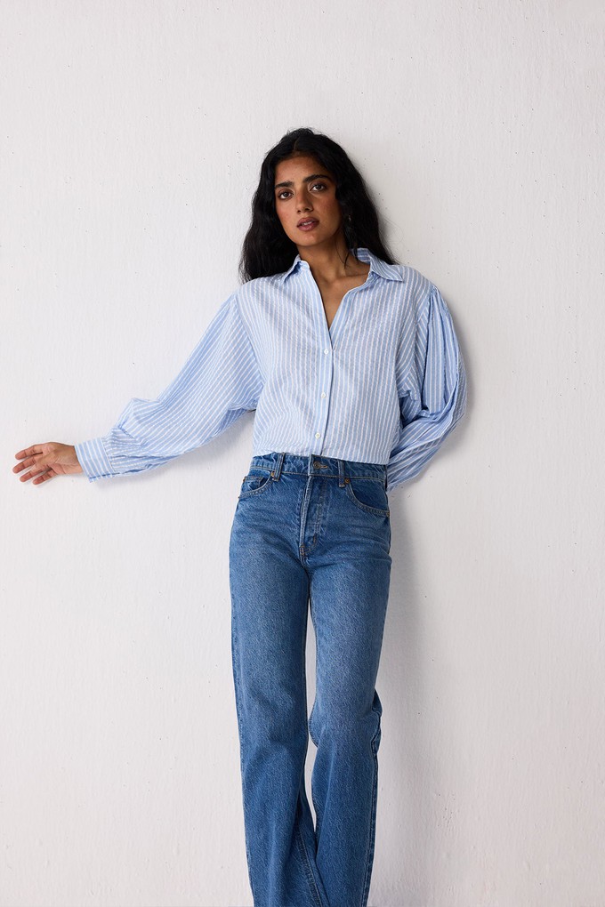 Striped Shirt with Long Balloon Sleeves in Blue from Reistor