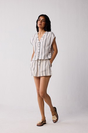 Striped Matching Set with Regular Shorts and V-neck Top from Reistor