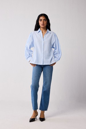 Striped Shirt with Long Balloon Sleeves in Blue from Reistor
