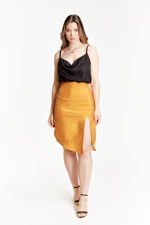 Gold Vegan Silk High Waisted Split Skirt from Roses & Lilies