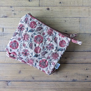 Quilted Sari Pouches: Beige Floral Pattern with Colourful Zipper from Shakti.ism