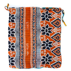 Embroidered, 100% cotton kantha baby blanket in red and orange elephant design by Khushi Kantha from Shakti.ism