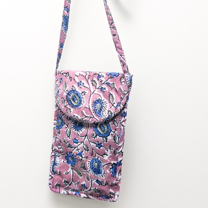 Lavender Block-Printed Crossbody Mobile Phone Cell Phone Bag With Slim Pocket from Shakti.ism
