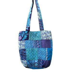 Colourful Sari Patchwork Tote Bags, Fair Trade Market Weekender Bag in Shades of Blue from Shakti.ism