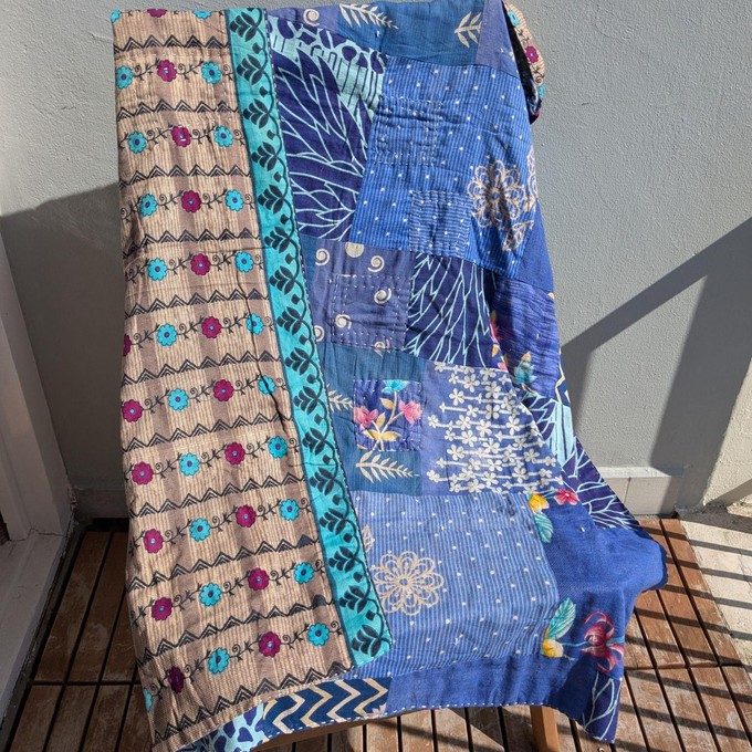 Reversible sari patchwork throw blanket from Shakti.ism