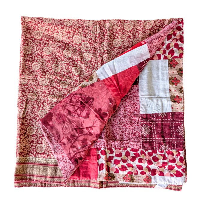 Reversible sari patchwork throw blanket from Shakti.ism