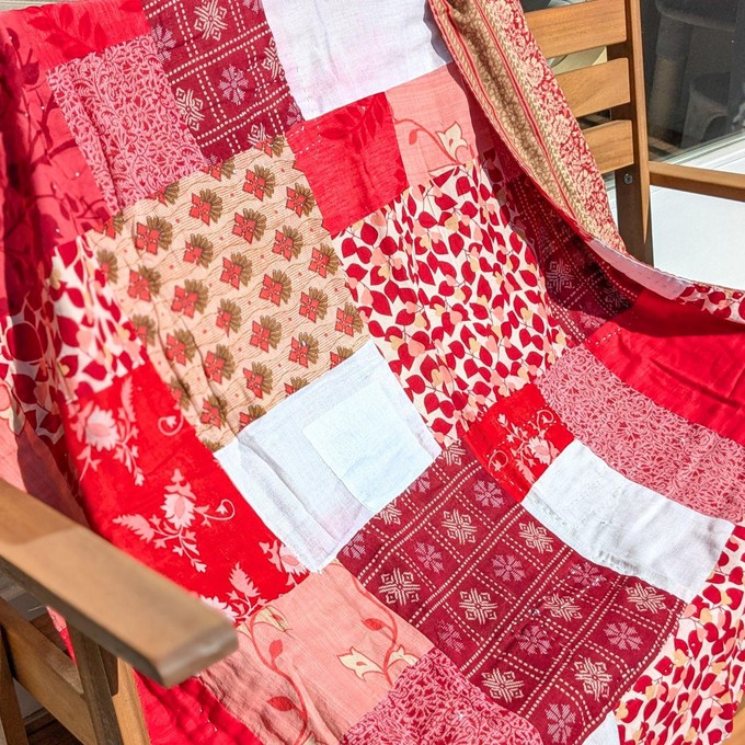 Reversible sari patchwork throw blanket from Shakti.ism