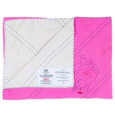 Embroidered, 100% cotton kantha baby blanket in pink and white elephant design by Khushi Kantha via Shakti.ism