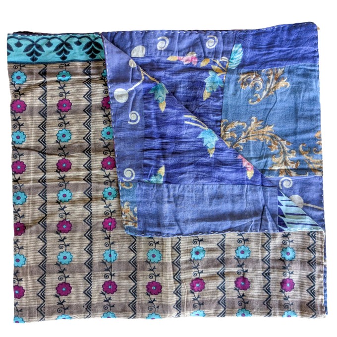 Reversible sari patchwork throw blanket from Shakti.ism