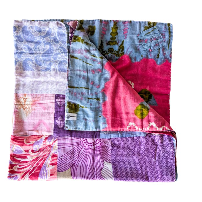 Reversible sari patchwork throw blanket from Shakti.ism