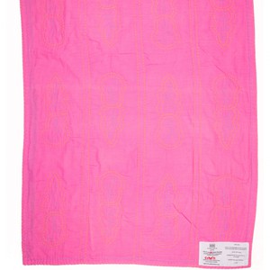 Embroidered, 100% cotton kantha baby blanket in pink and grey leaf design by Khushi Kantha from Shakti.ism