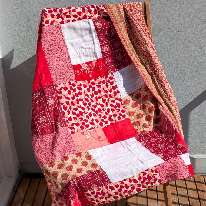 Reversible sari patchwork throw blanket from Shakti.ism