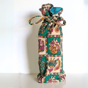Eco Friendly Bottle Bags, Reusable Kalamkari Cotton Bottle Gift Bags, Ethically Handmade in India from Shakti.ism