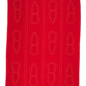 Embroidered, 100% cotton kantha baby blanket in red and white leaf design by Khushi Kantha from Shakti.ism