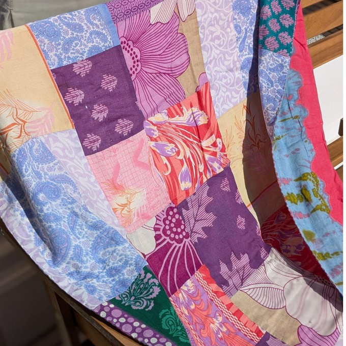 Reversible sari patchwork throw blanket from Shakti.ism