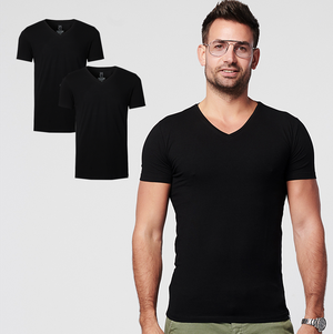 T-shirt - Normale V-hals 2-pack - Zwart from SKOT